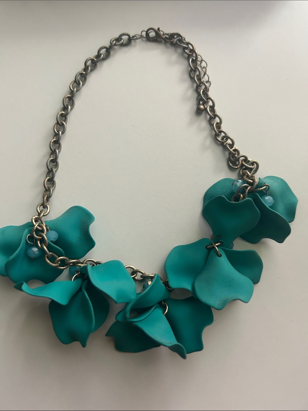 Teal Floral Petal Statement Necklace - Unbranded